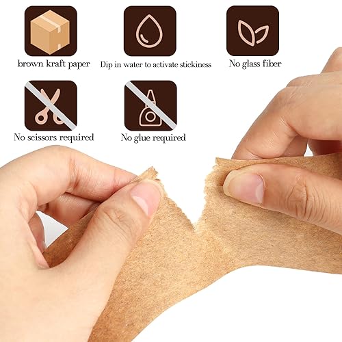 Miniatura 3 de Paquete de 2 cintas de embalaje marrones, cinta activada por agua, cinta de papel marrón para envío, almacenamiento, manualidades (1.890 in x 59