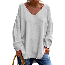 Zaswen Womens V Neck Pullover T Shirts Plus Size Long Sleeve Tunic Tops Fall Winter Solid Color Lounge Blouses