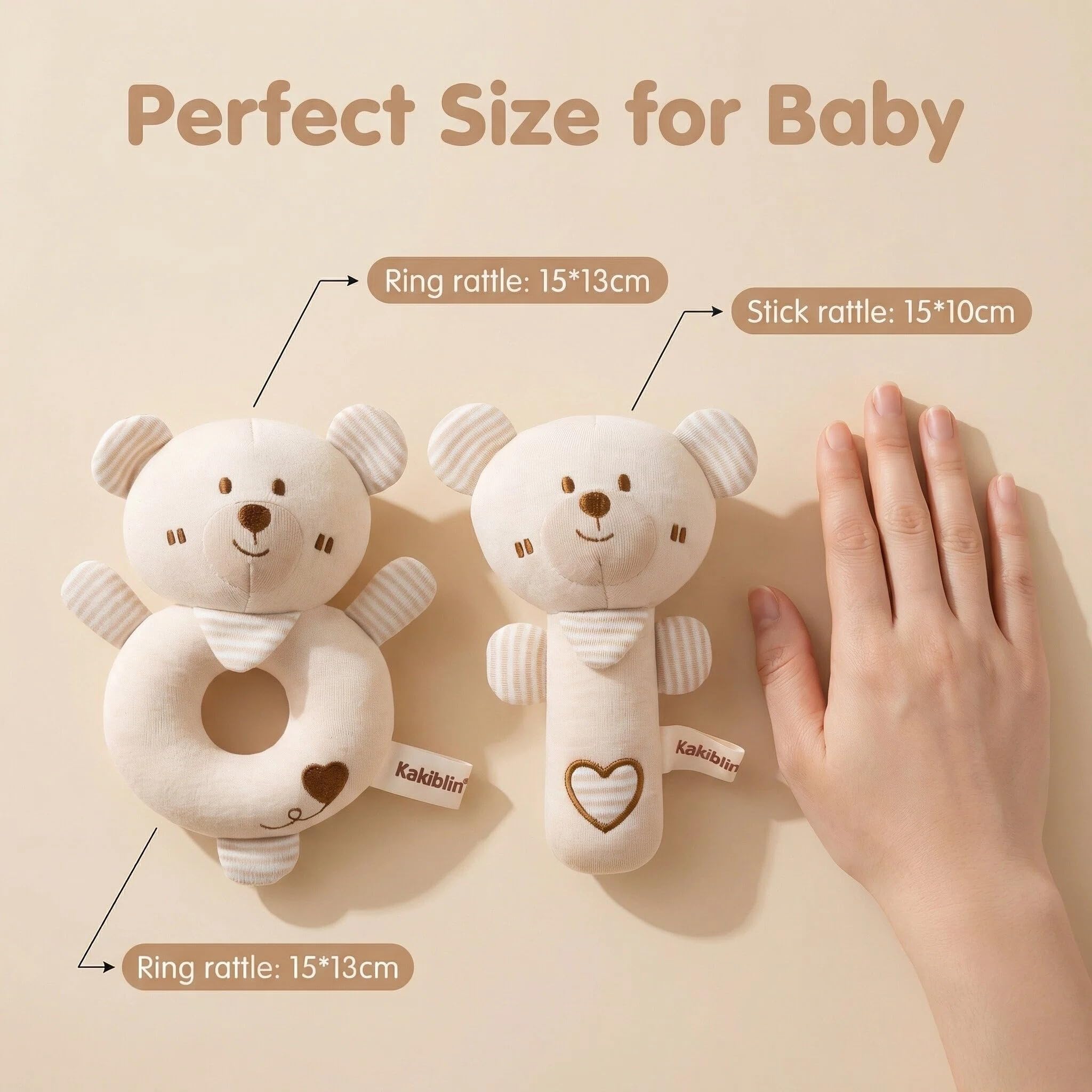 2 Pcs Soft Rattle Toys for Babies 0-6 Months,Baby Soft Rattle Sensory Toys,Plush Animal Hand Rattles Toys,Babies Sensory,Early Developmental Newborn Baby Birthday Gifts,Girls Boys Babies (Bears) - Image 2