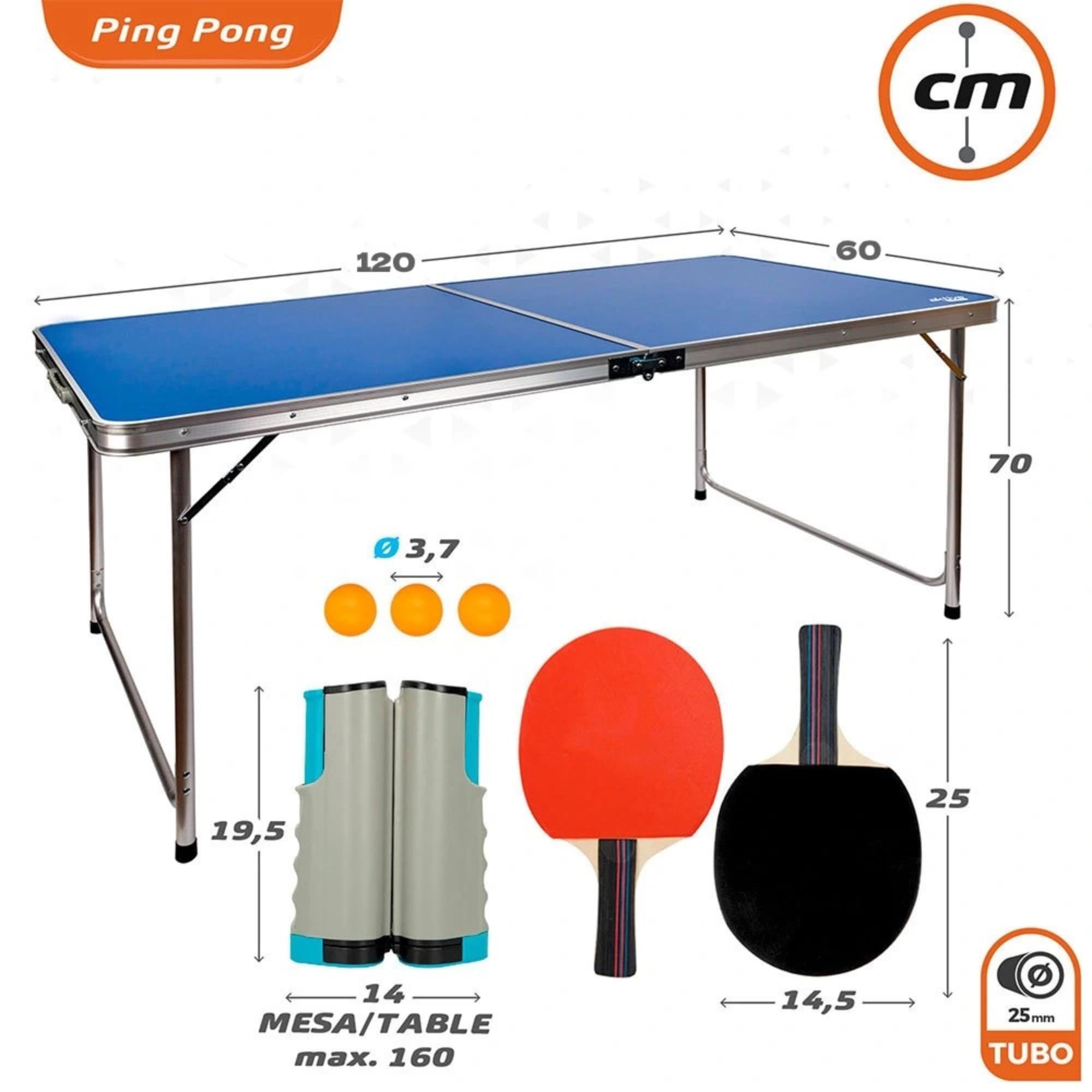 DEVESSPORT Mini Mesa de Ping Pong Plegable 120x60x70 cm con Raquetas, Pelotas y Red