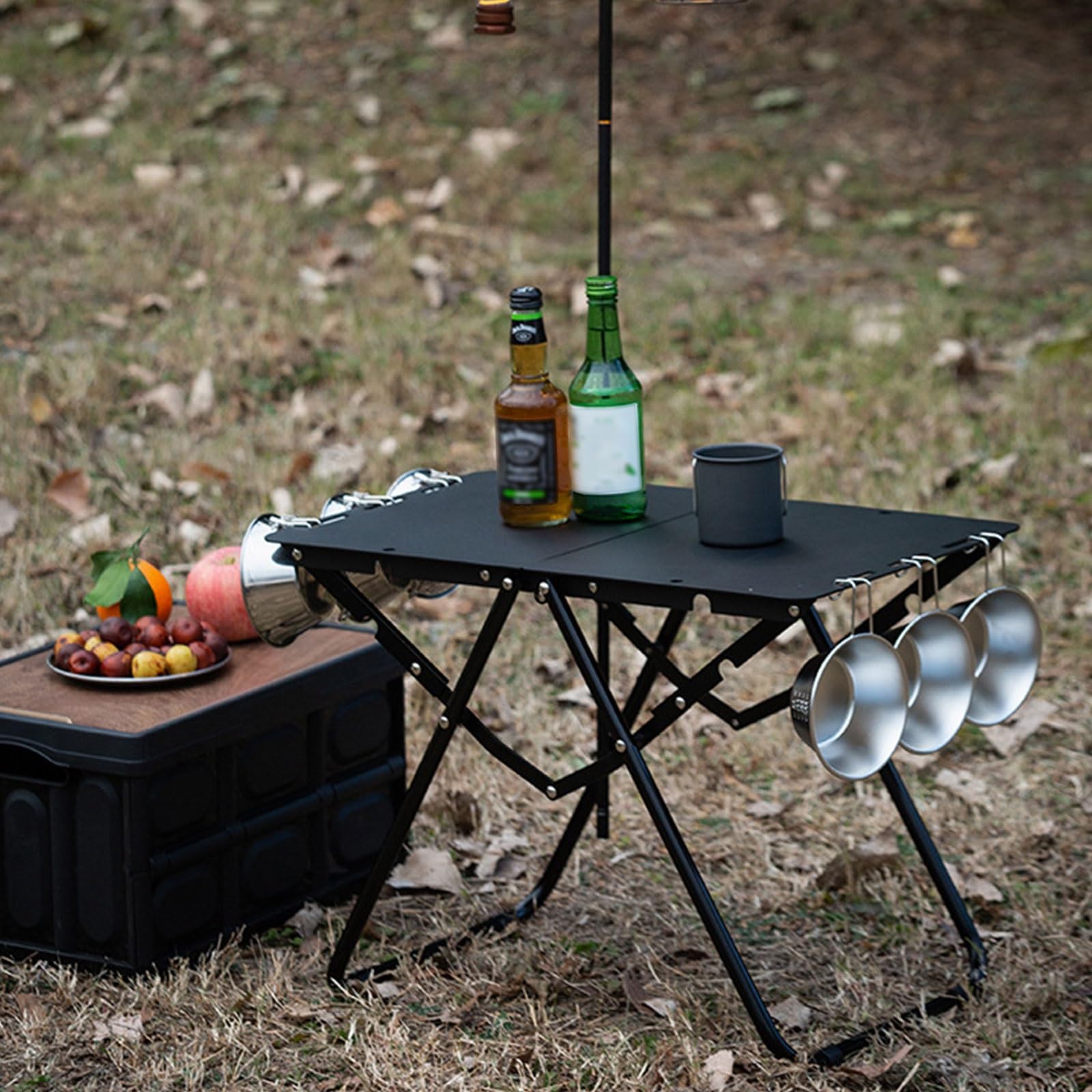 Przenośny, lekki, składany stół kempingowy, aluminiowy stół z torbą do przenoszenia, stolik na zewnątrz, na kemping, grill i tylną klapę (czarny)
