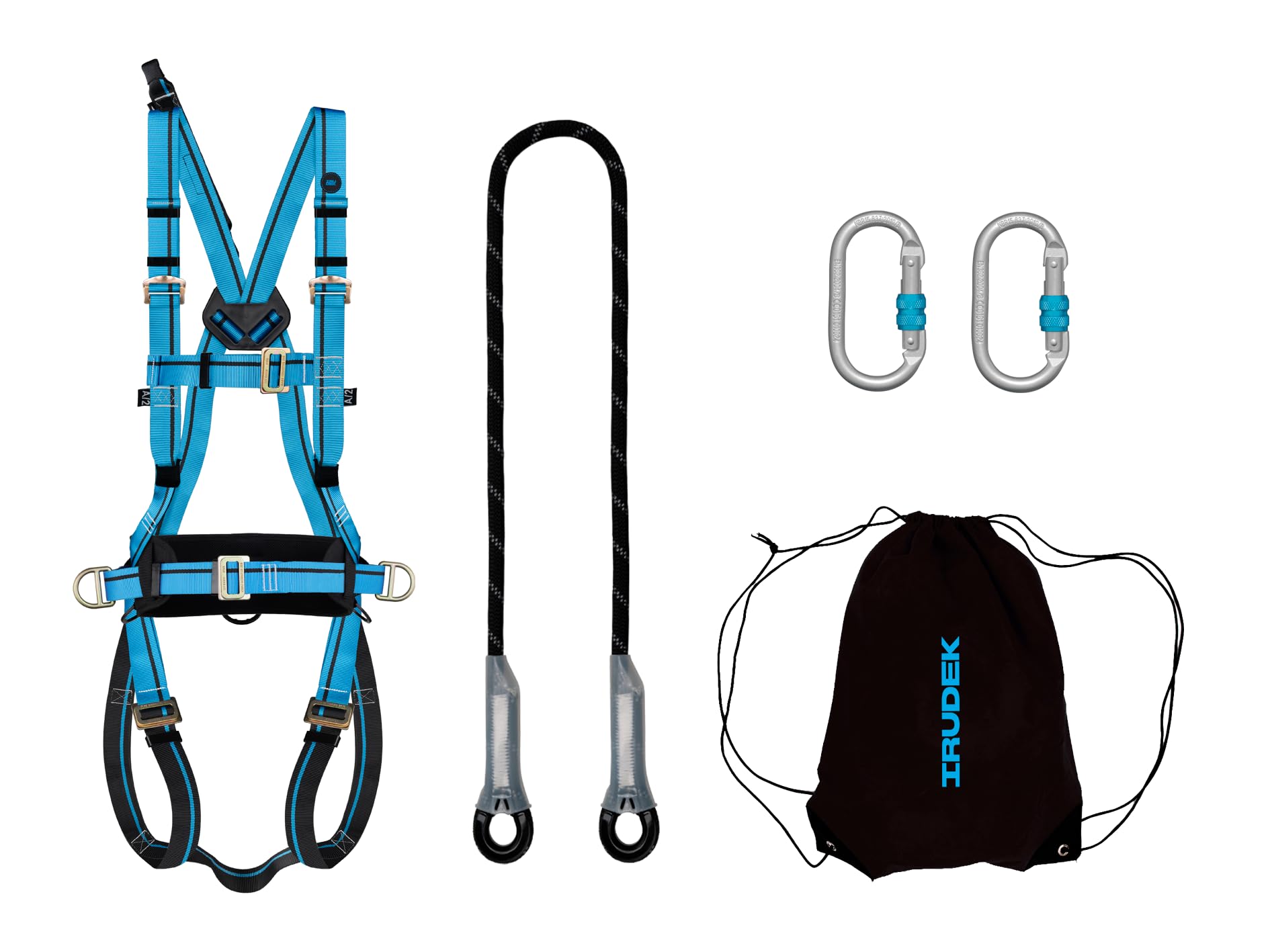 Irudek Teide Light L-XL – Sistema di Ritenzione per Lavori in Altezza con Imbracatura Light Plus 4, Cordino Nexion 150 cm, 2 Moschettoni Screw-Lock e Borsa
