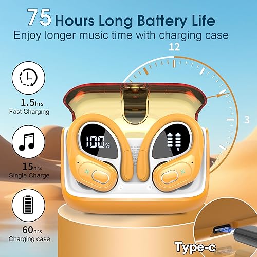 Miniatura 38 de Auriculares inalámbricos 75 horas Bluetooth 5.4 para deporte, auriculares Bluetooth 2025 con graves profundos, cancelación de ruido con micrófono,