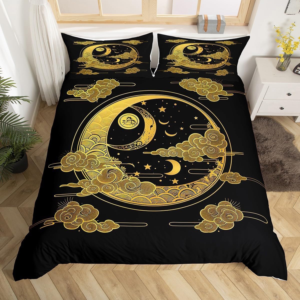 Housse de couette 160x200 lune avec parure de lit enfant 1 personne en microfibre