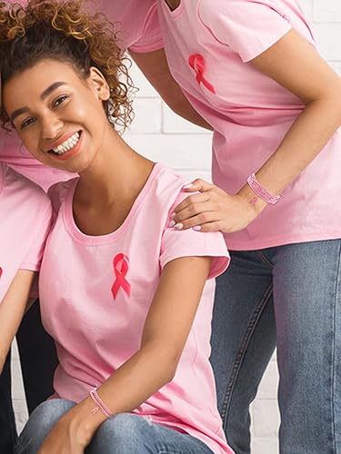 Miniatura 7 de Long tiantian Breast Cancer Bracelets Gifts for Woman Breast Cancer Awareness Accessories Pink Braided Rope Bracelet Natural Stone Bead Ribbon Charm