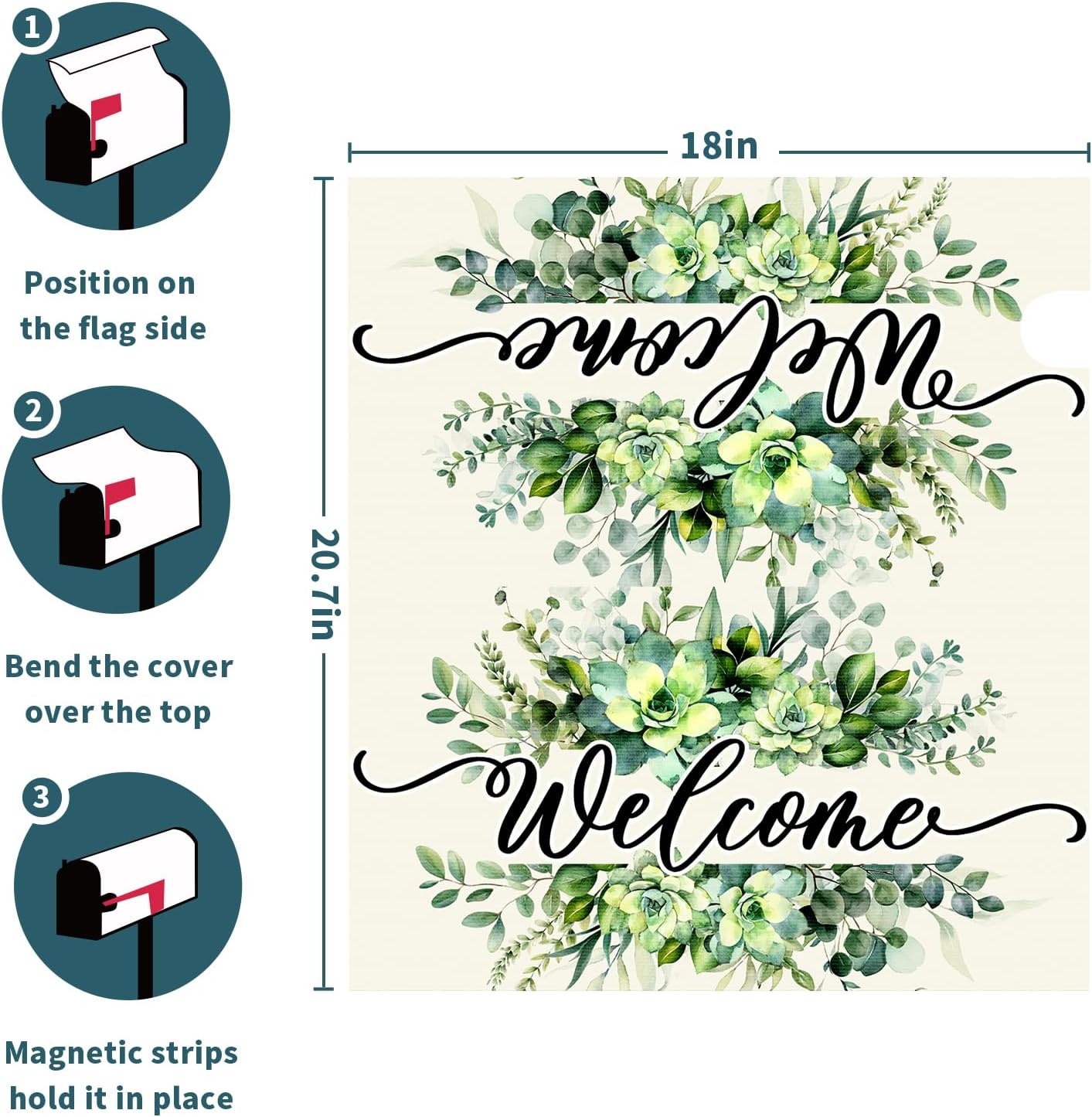 Kawani Spring Summer Welcome Mailbox Covers Magnetic Standard Size 21x18 Inch Farmhouse Green Floral Wreath Mailbox Cover Spring Mailbox Wraps Post Box Cover for Home Outdoor Outside Decorations