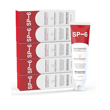 SP-6 Probiotic Whitening Toothpaste for Teeth Whitening/Brightening & Fresh Breath, 6 Probiotics Formula for Gum Health, Fluoride-Free, Minty Fresh Flavor,4.9 oz 5, Mint5