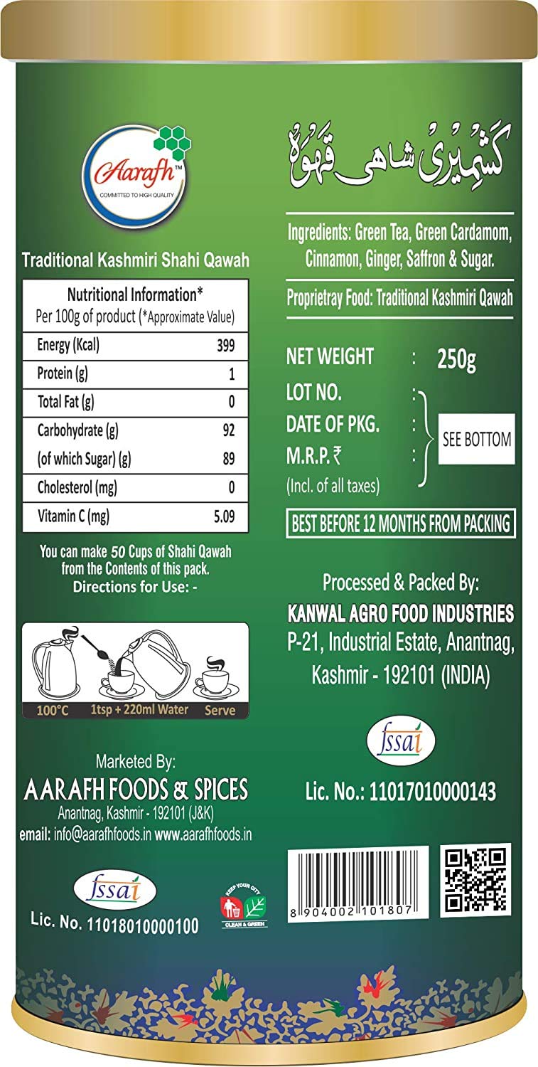 Sattie Dharma Aarafh Shahi Kashmiri Qawah (Kahwa) Tea, 500g (250 GMx2) Combo…