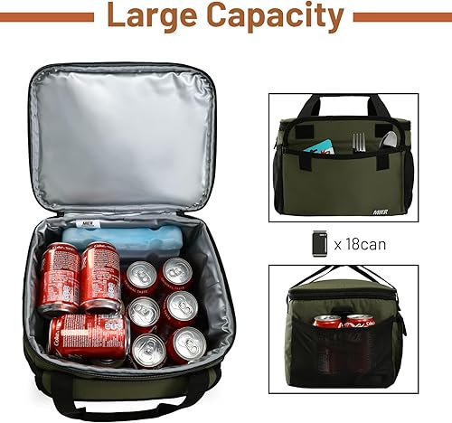 Miniatura 4 de MIER Lonchera grande para hombres, bolsas de almuerzo aisladas, bolsa enfriadora suave con correa para el hombro para adultos, trabajo, playa,