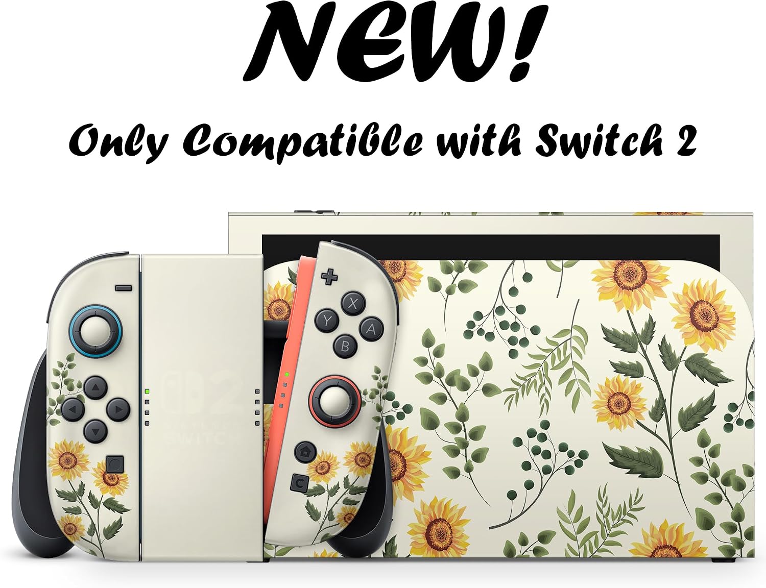 Tacky Design Sunflowers Skin Compatible with Nintendo Switch 2 Skin Wrap Cover, Flower wrap for Nintendo Switch 2 Cover, Premium 3M Viny (Switch 2 (2025)) image 3