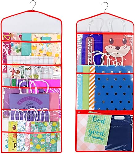 Primode Bolsa de regalo y almacenamiento de papel de seda, organizador colgante con múltiples bolsillos delanteros y traseros de doble cara,