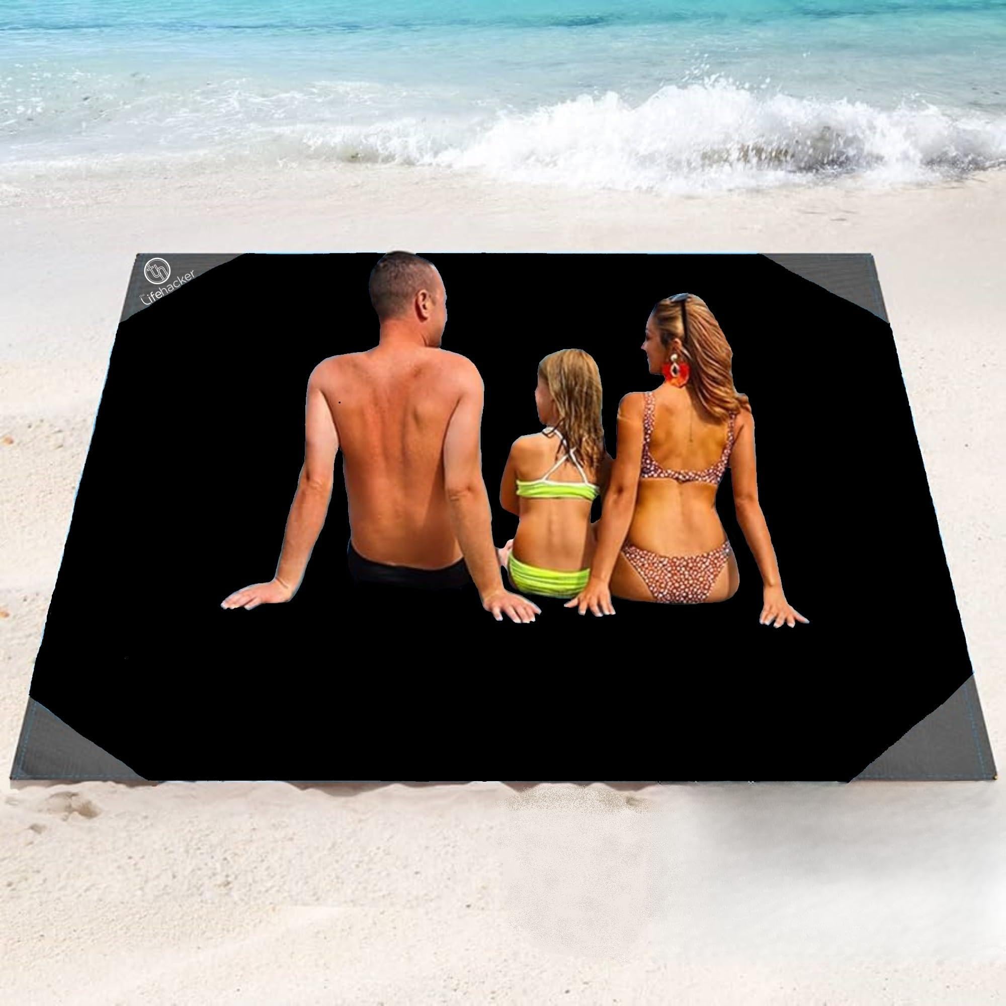 The Life Hacker Travel Mat Camping Beach Hiking Garden Blanket Large 2x2m XL Waterproof Sand Free Compact UK (Black)