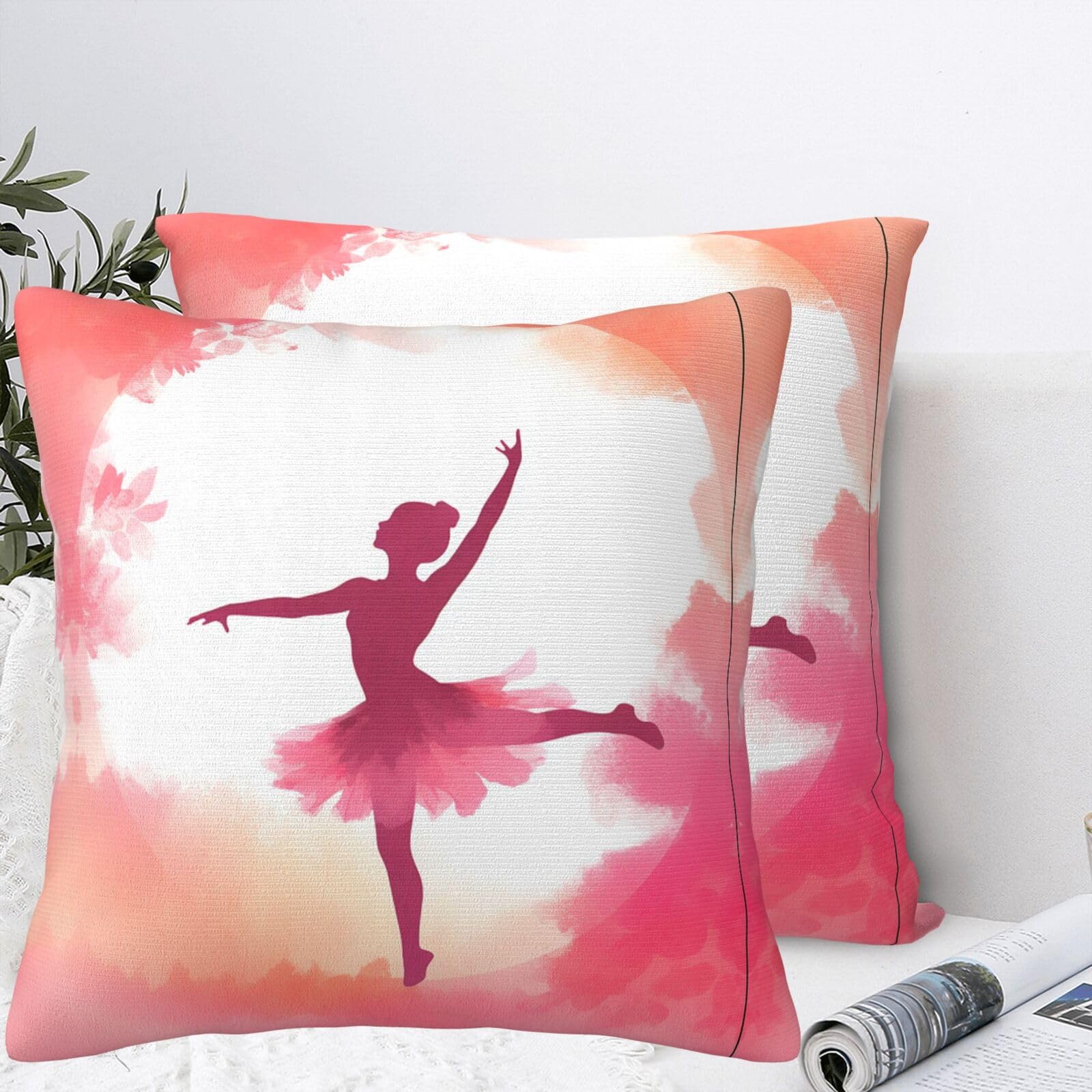 QMKFWT Beautiful Pink Ballet Plush Throw Pillow Covers 20"X20",Soft Cozy Couch Cushion Covers Decorative Pillow Cases for Holiday Home Bedroom Sofa Decors