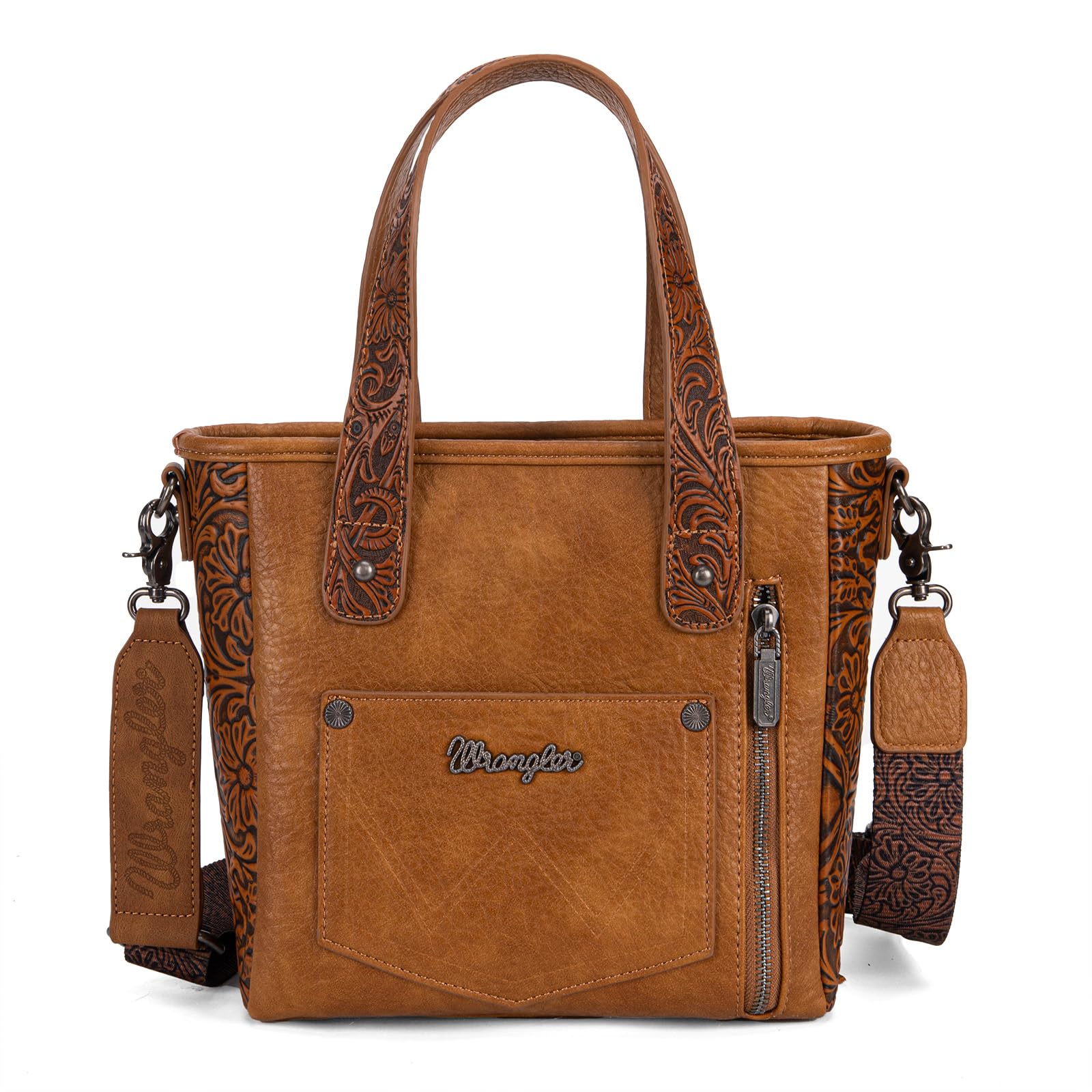 Montana West Wrangler Tragetasche aus Rindsleder für Damen, Western-Werkzeugtasche, Lederfransen mit türkisfarbenem Stein-Concho