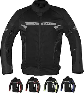 Breathable biker riding jacket with CE armor (black, large)
