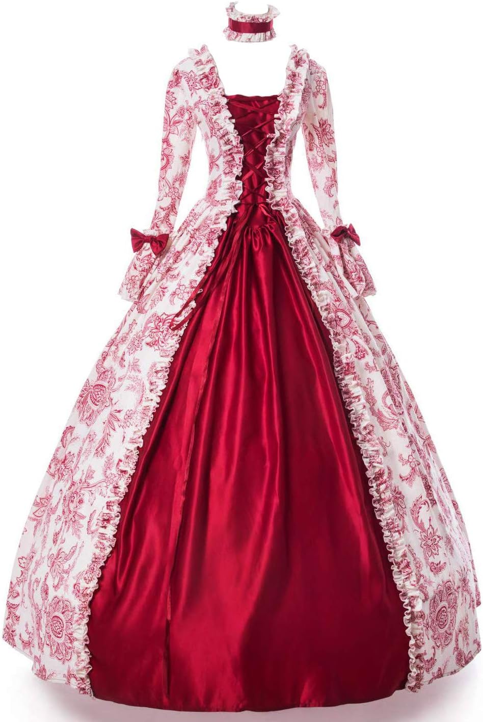 CountryWomen Medieval Renaissance Queen Arwen Christmas Holiday Dress Ball Gown Theatrical Cosplay Clothing(L, Red)