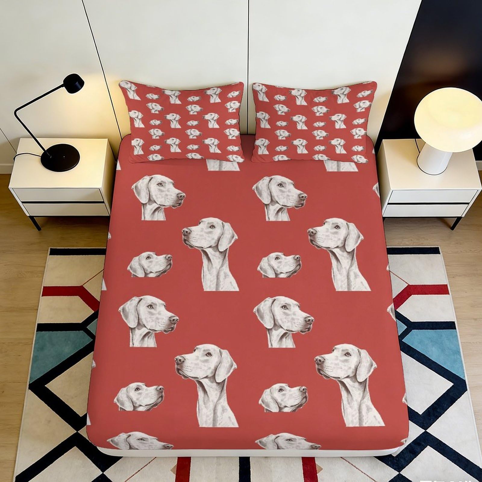 Uxinyoume Style-6 3D Printed Dog Portrait Fitted Sheet Microfiber Red Bed Cover For Bedroom Dorm Mattress Protection Decor 90X200x25cm