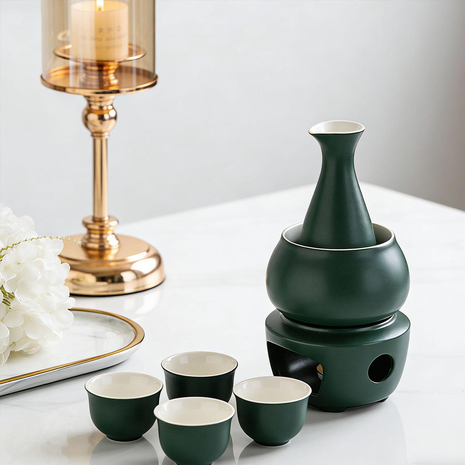 Amazon｜Llazsybz 保温器、、カップ4個付き陶器製酒器セット（飲食店 