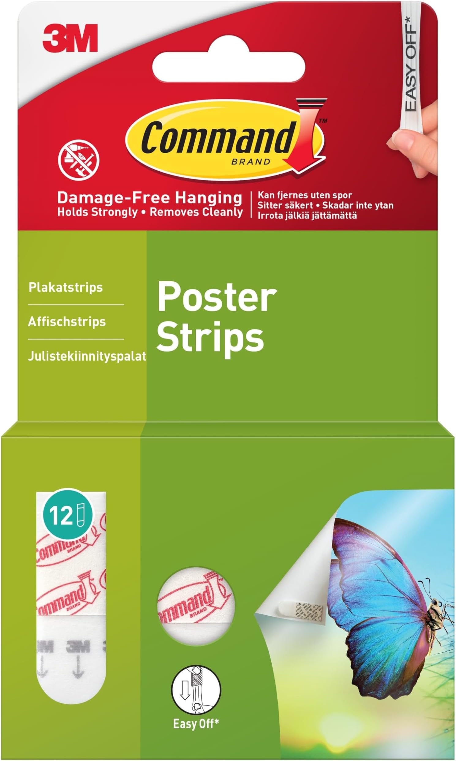 Command Poster Hanging Strips, 12 Strips, White, 17024