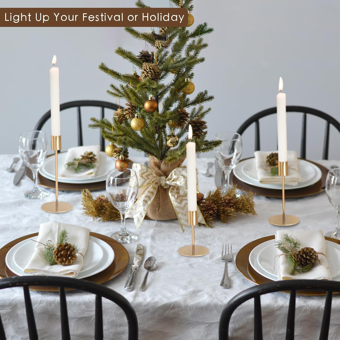 Gold Candlestick Holders - Bulk Decorative Metal Candelabra for Taper Candles - Fit 0.8 Inch Diameter - Gold Taper Candle Stands for Wedding Home Party Table Decor (Set of 18) - Image 7