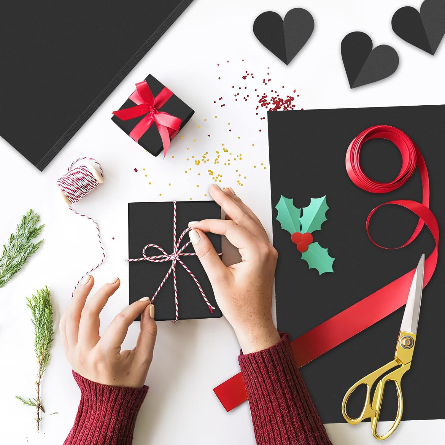 Lot de 200 feuilles de papier cadeau kraft noir 45,7 x 61 cm pour travaux manuels, dessin, emballage cadeau, bouquet de fleurs