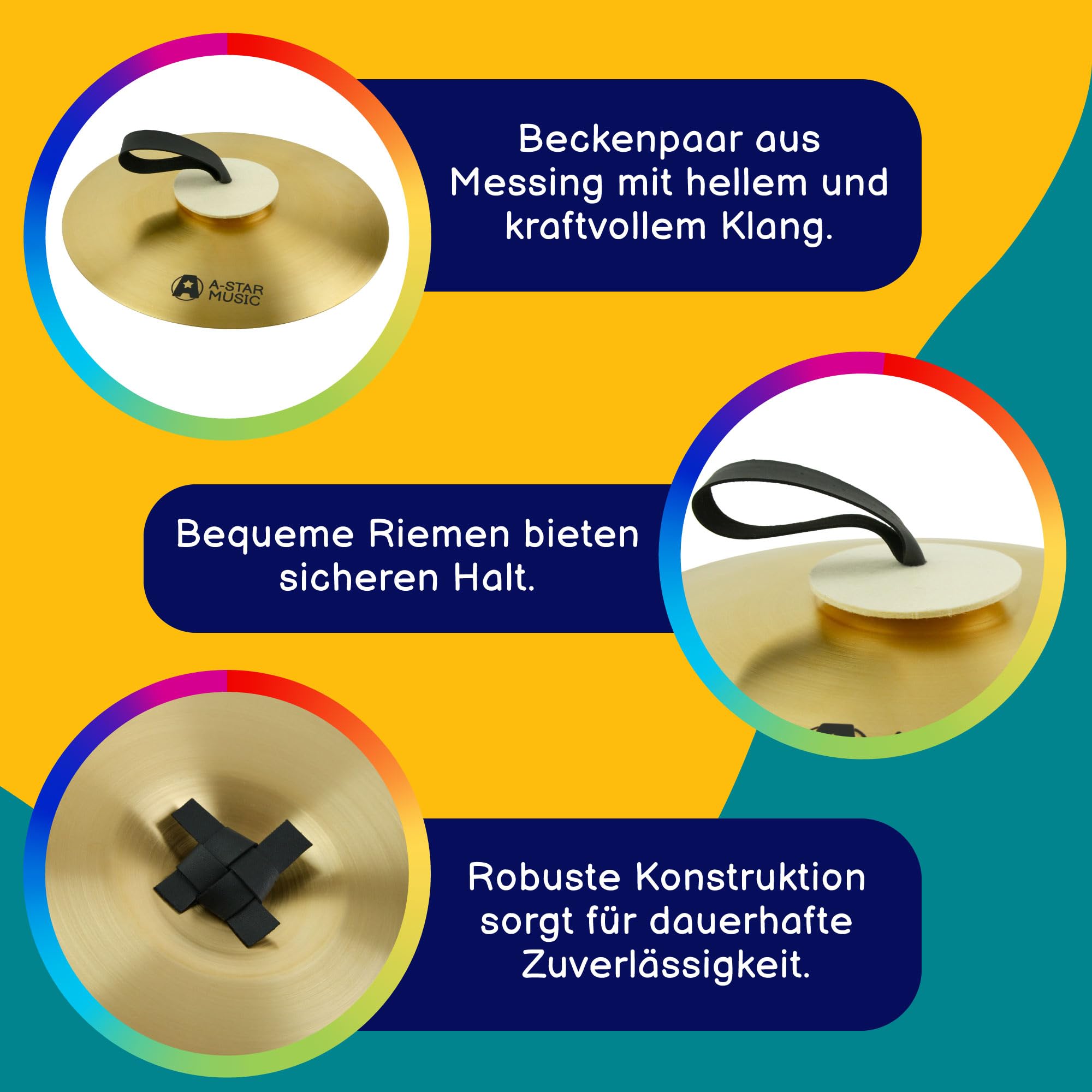 A-Star 14-Zoll-Marschbecken Aus Messing Mit Riemen Für Anfänger, Schulen, Bands