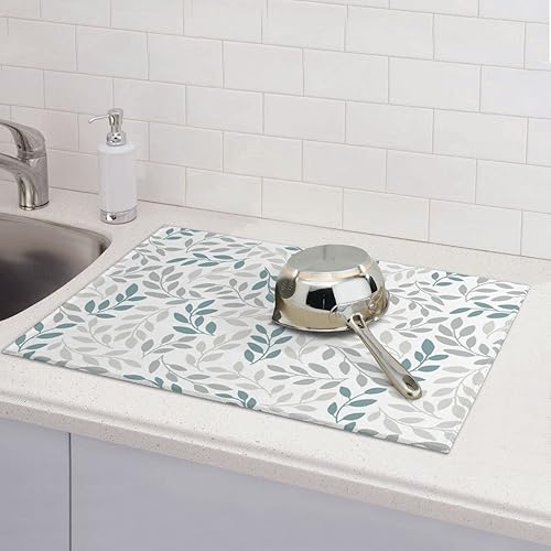 Vista 139 de Tapete de secado de platos de hojas florales verdes para encimera de cocina, 18 x 24 pulgadas, tapete absorbente reversible para platos Hoja floral