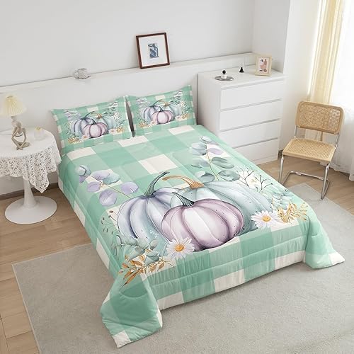 Miniatura 9 de Juego de ropa de cama tamaño Queen, diseño vintage de cosecha de otoño para el dormitorio del hogar, diseño de girasol, hojas de arce y girasol,