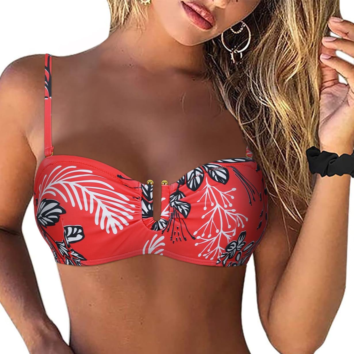 Hilor Women's Underwire Bikini Tops A-C Cup Push Up Supportive Swimsuit Top Bandeau Bathing Suit Swim Tops