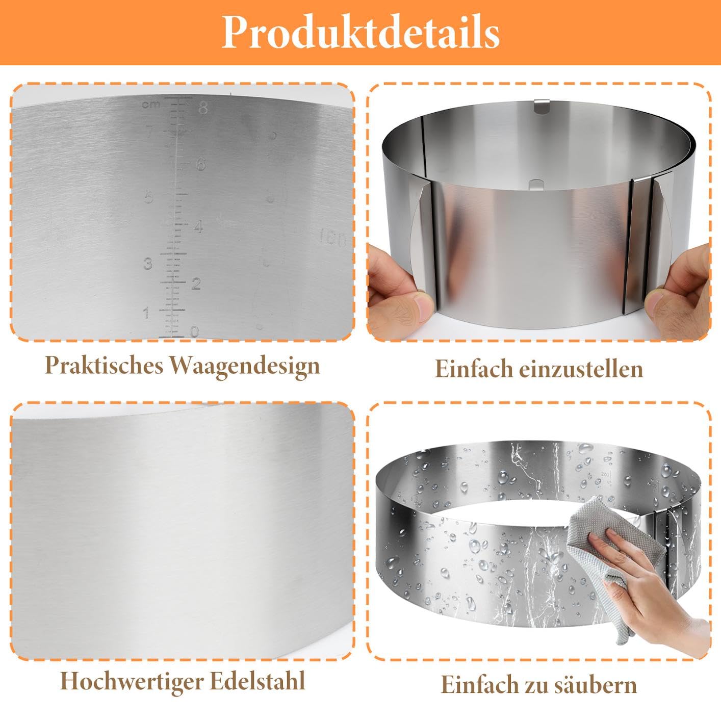 BestYiJo Juego de anillos para tartas ajustables de acero inoxidable (5 piezas), cortador de tartas y base para tartas (16 – 30 cm), incluye soporte para tartas, cuchillo y pala para tartas