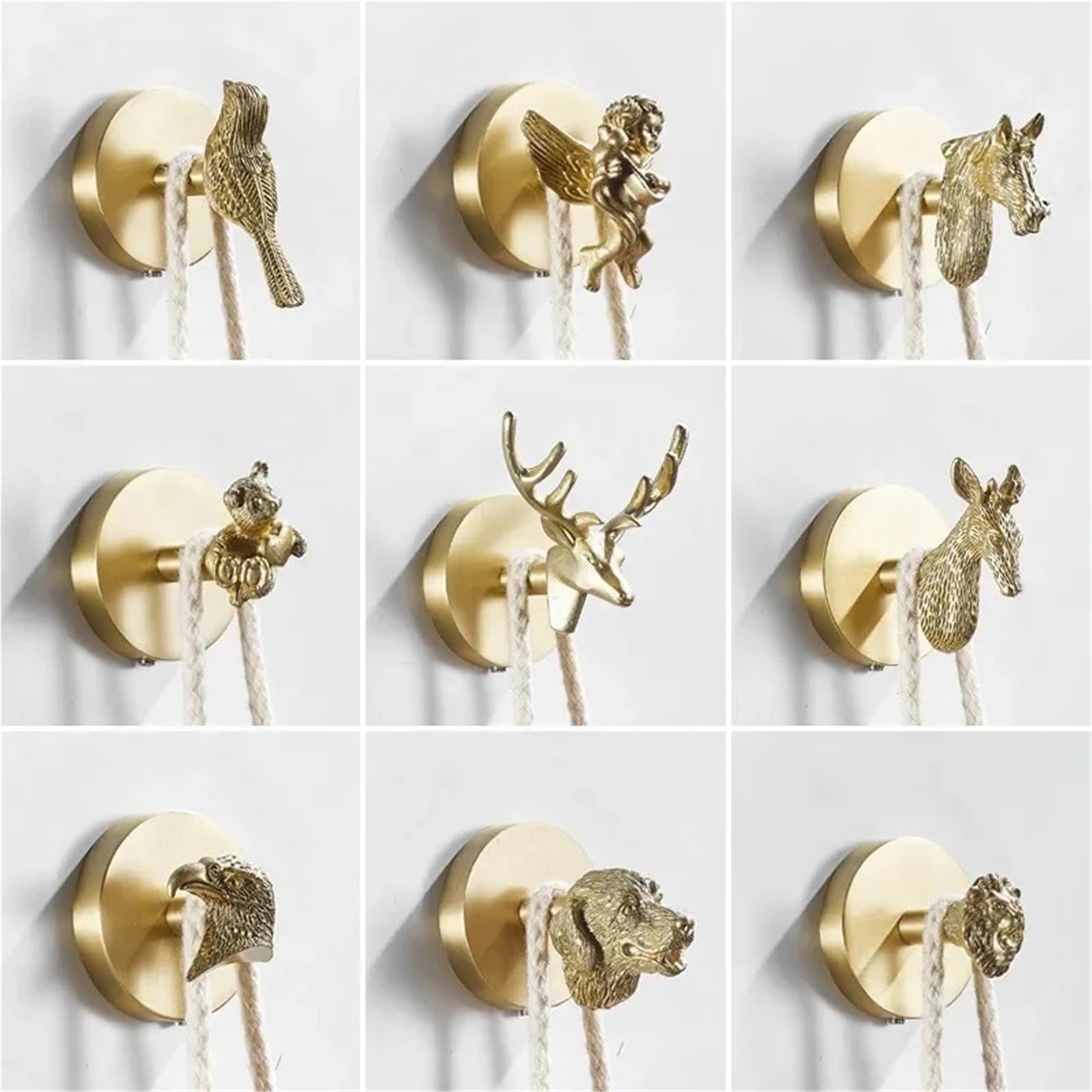 Kleiderhaken aus Messing Messing gebürstet Gold Badezimmer Tier Kleiderhaken Robe Haken Hardware Zubehör perforierte Installation(Sika deer head Hook)