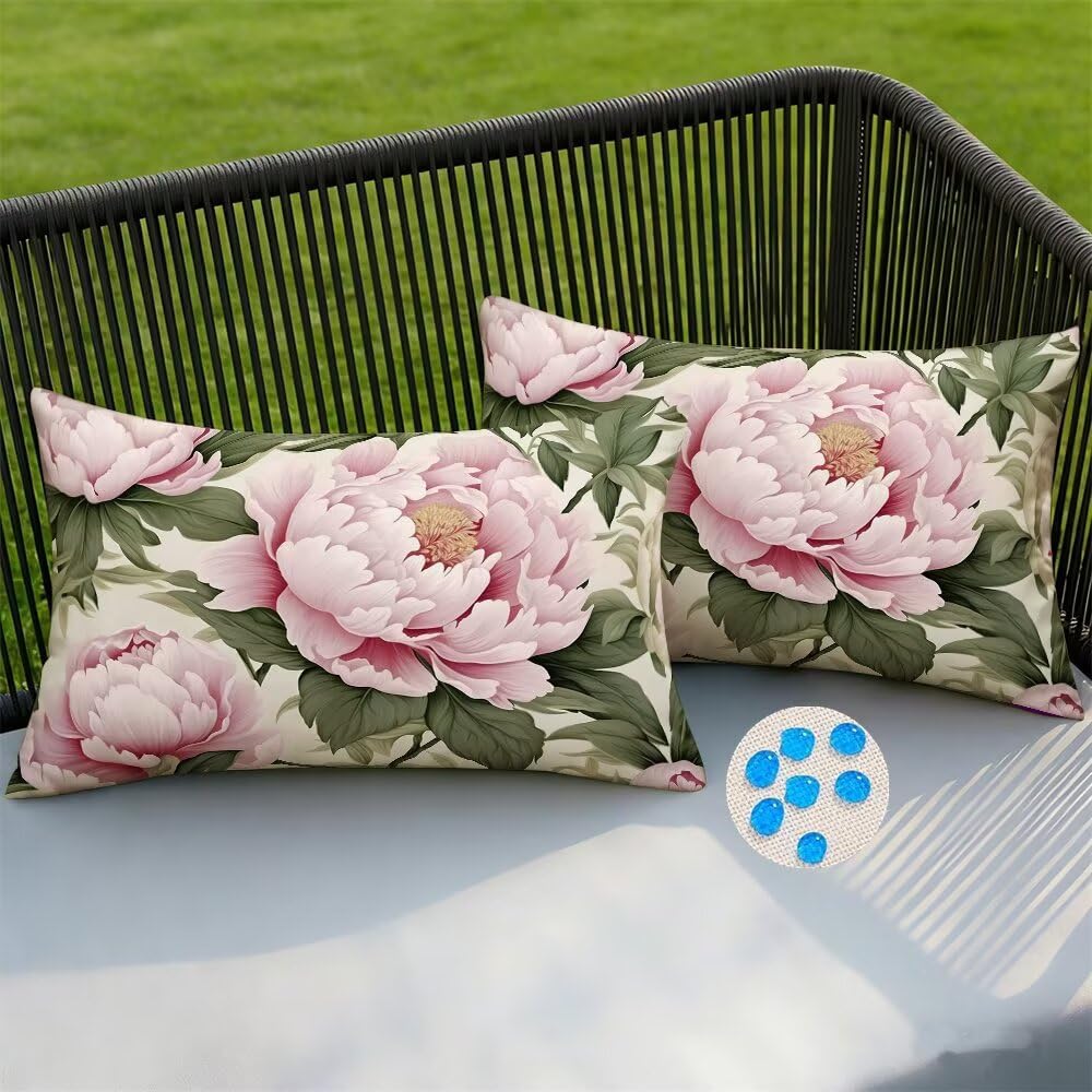 Housse coussin exterieur impermeable fleurs roses lot de 2 taies decoratives 40x60
