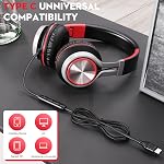 Bywulanda USB C Casques avec Mic et contrôle du volume, casques stéréo sur oreille pour iPhone 15 16 Pro, Casques pliables filaires pour Smartphones Chromebook Tablettes portables Voyage (Noir/Rouge)