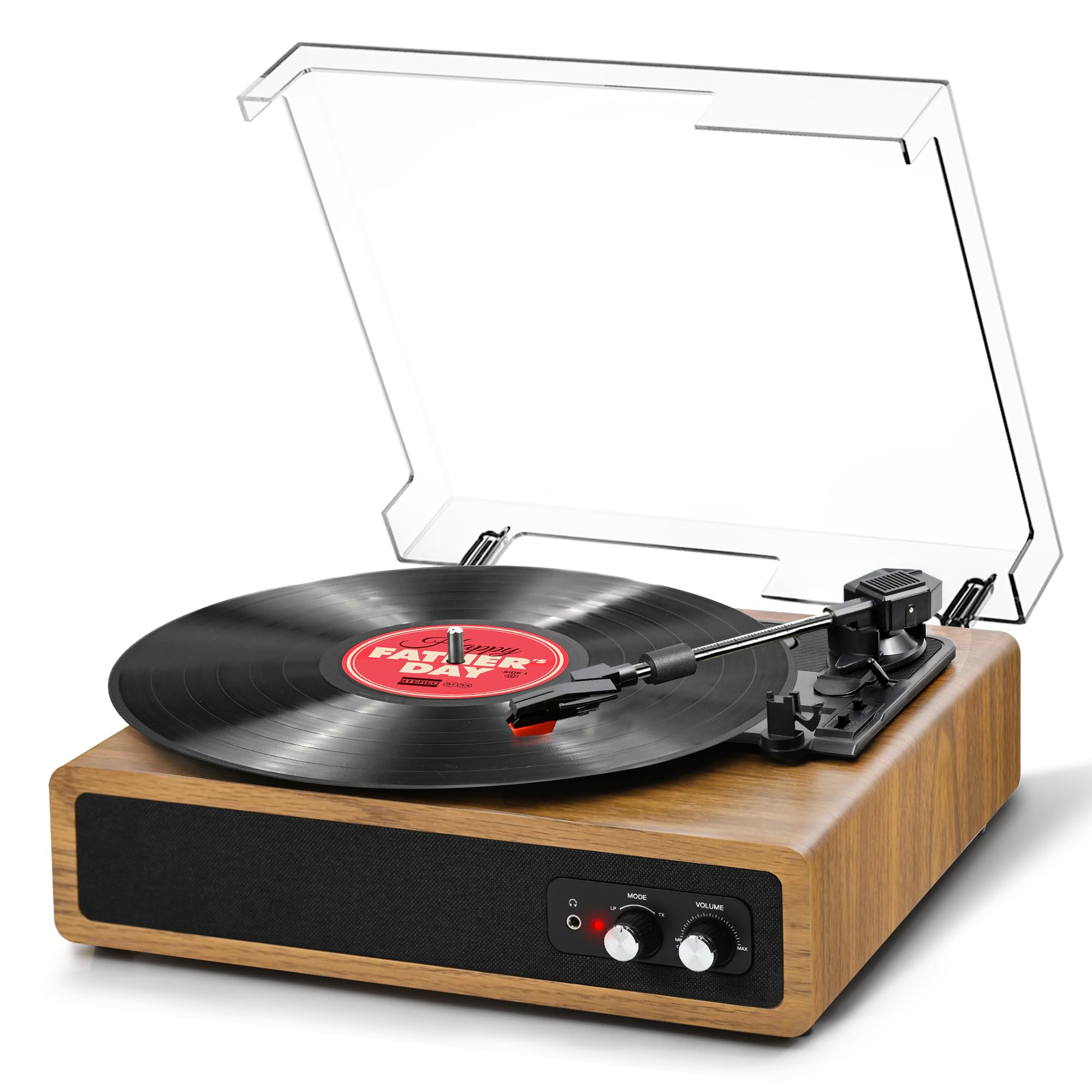FYDEE Giradischi Vinili Portatile Bluetooth con Altoparlanti Integrati, 3 Velocità (33 1/3, 45 e 78 Giri), Trasmissione e Ricezione Bluetooth, Giradischi Retrò, Supporta RCA, AUX, Legno Naturale
