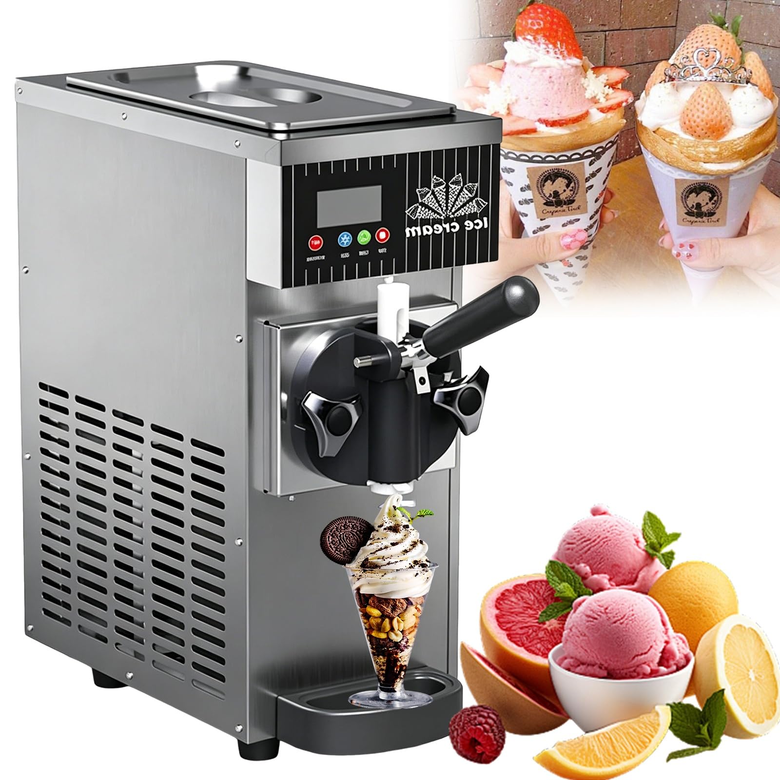 Machine à Glace Italienne,Machine Glace Italienne Comptoir,Rendement 4-5kg/H,Ice Cream Maker Maison,avec Réservoir 2,5 L & Cylindre 1 L,avec Pré-Refroidissement écran LCD(Silver)
