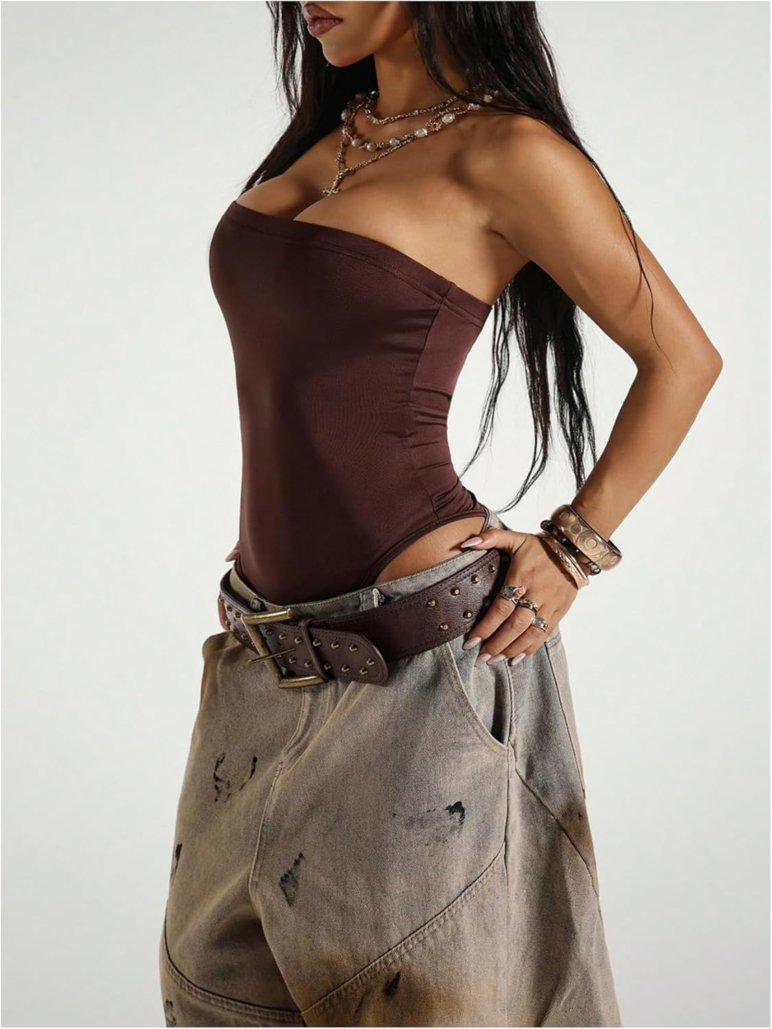 SOLY HUX Women's Strapless Bodysuit Sleeveless Slim Fitted Leotard Bandeau Tube Top - Image 4