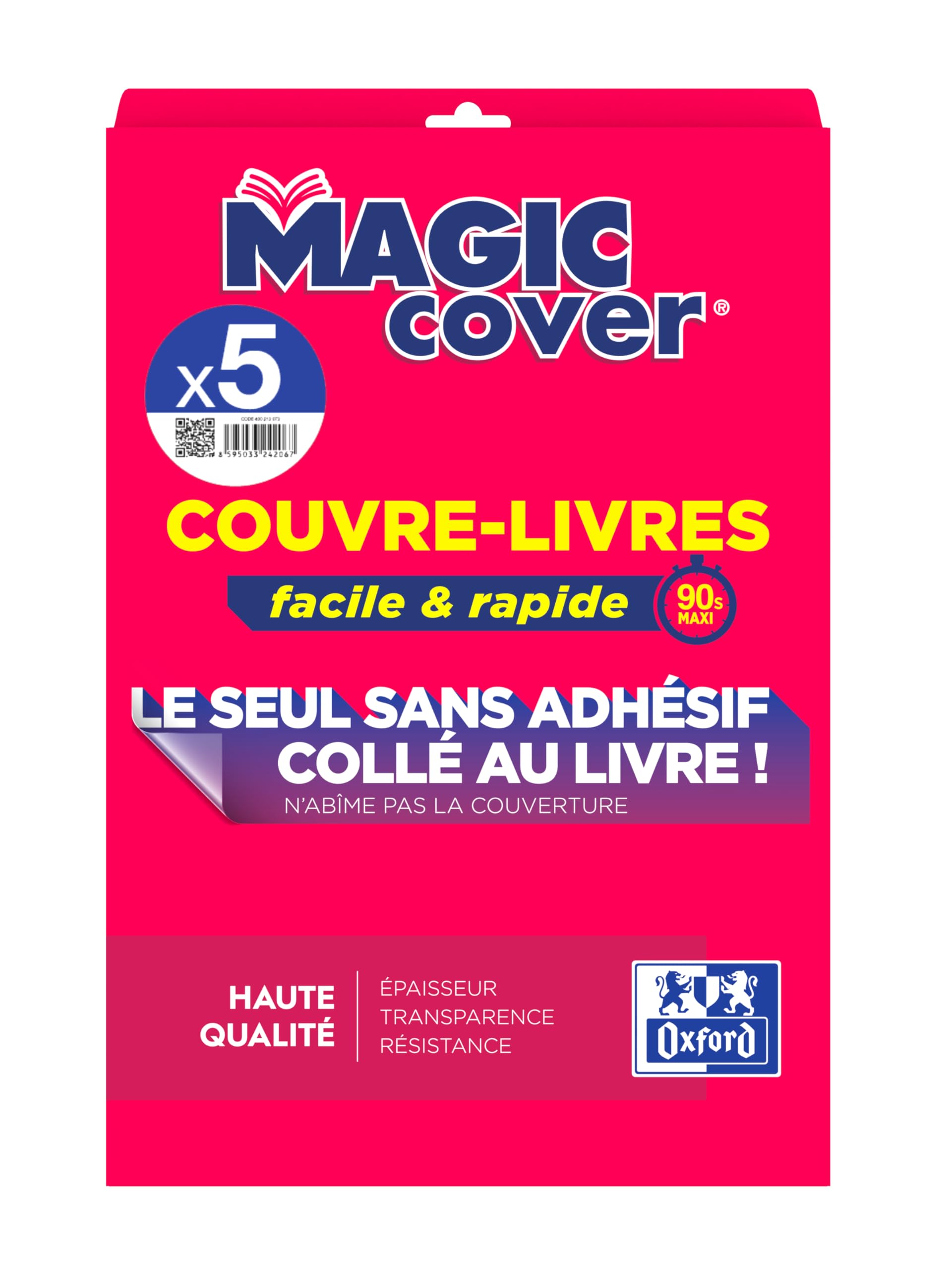 Oxford Magic Cover Book Covers A4 PP Smooth Thickness 7.5/100 Pack of 5 Colourless