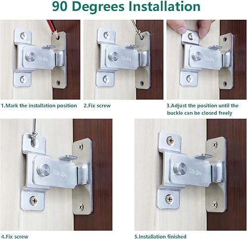 Miniatura 7 de Pestillo deslizante para puerta abatible, cierre de acero inoxidable de 90 grados, cerradura de puerta corredera de seguridad, puerta curvada en
