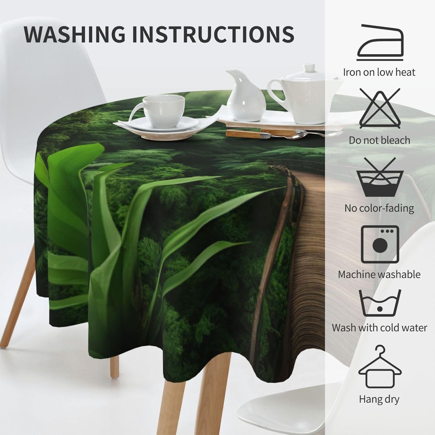 Tropical Rainforest Print Wrinkle Free Dining Table Cover for Birthday Party Farmhouse Tablecloths Up to 60 x 60 Inches
