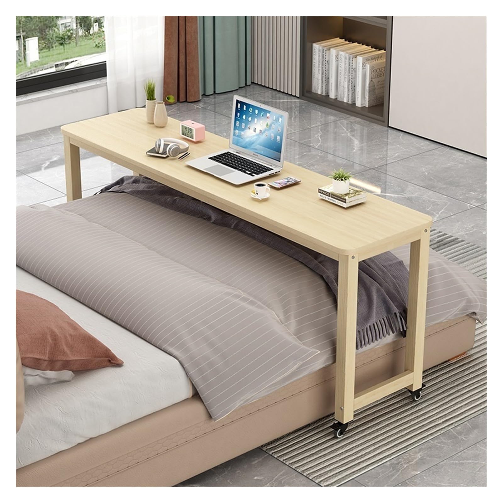 Chariot d'ordinateur roulant bureau debout bois table lit 120x40cm