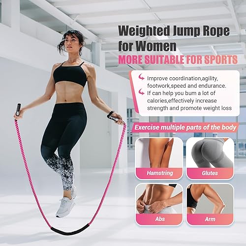 Miniatura 4 de Cuerda de saltar pesada para mujer, cuerda de saltar pesada para ejercicio con póster de entrenamiento, cuerda de saltar de fitness de peso de 9.2