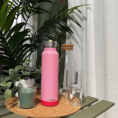 Miniatura 2 de Botella de agua delgada aislada de 24 onzas con popote abatible y asa, botellas de agua de acero inoxidable, se adapta a portavasos de automóvil,