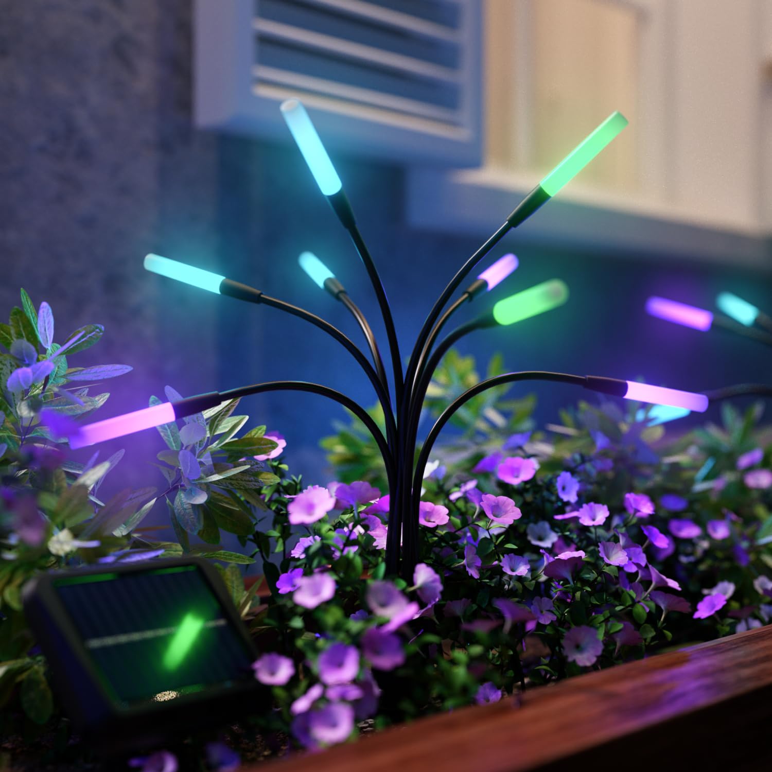 Nanoleaf Luci solari per giardino (set da 2) con telecomando, 8 LED indirizzabili bianco caldo/multicolore, effetto lucciola, timer e scenari, impermeabili IP65
