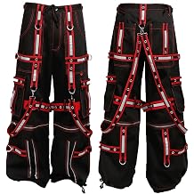 Gothic Bondage Reflector Men Black & Red Pant Alternative Punk Rock Emo Trouser Pants Shorts/USA