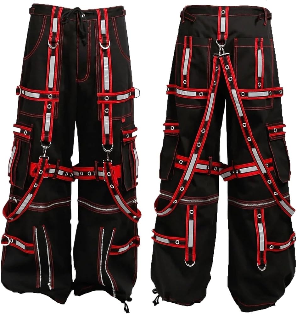 Gothic Bondage Reflector Men Black & Red Pant Alternative Punk