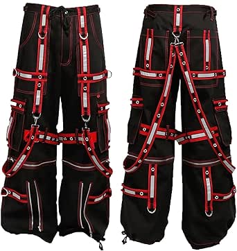 Gothic Bondage Red Plaid Men Pant Alternative Punk Rock Emo Trouser Pant Shorts