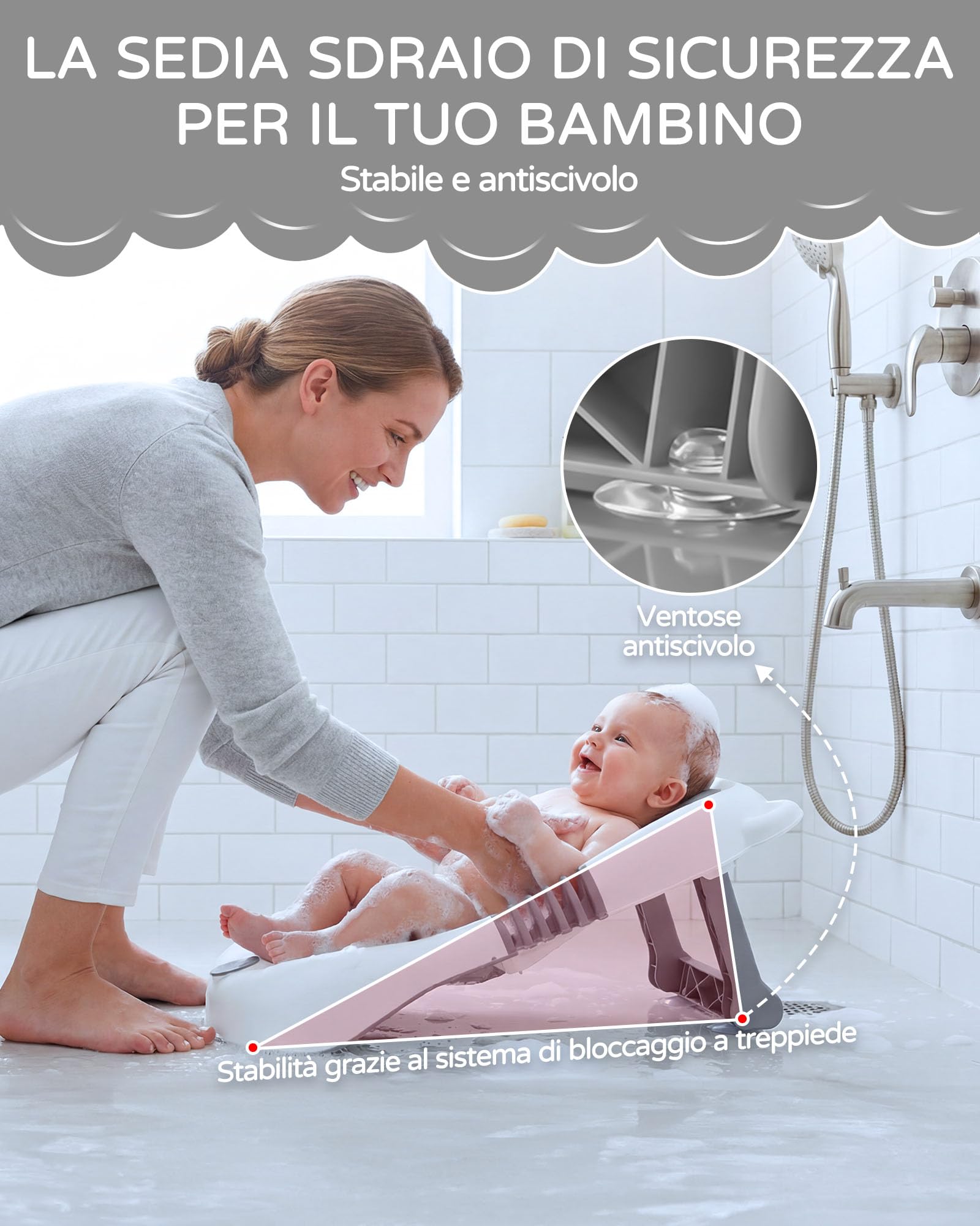 Vaschetta da bagno pieghevole per Neonato con supporto, vaschetta da bagno per Bambino con sedile antiscivolo e ventose, 0-6 mesi: articoli indispensabili per neonati, ideale come Bambino appena nato