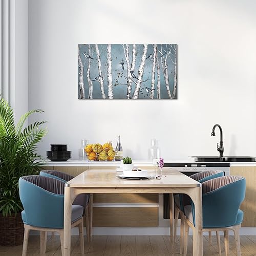 Miniatura 2 de iHAPPYWALL Lienzo grande de paisaje y bosque, arte de pared, pájaro azul sobre árbol de abedul blanco, impresión de imagen para sala de estar,