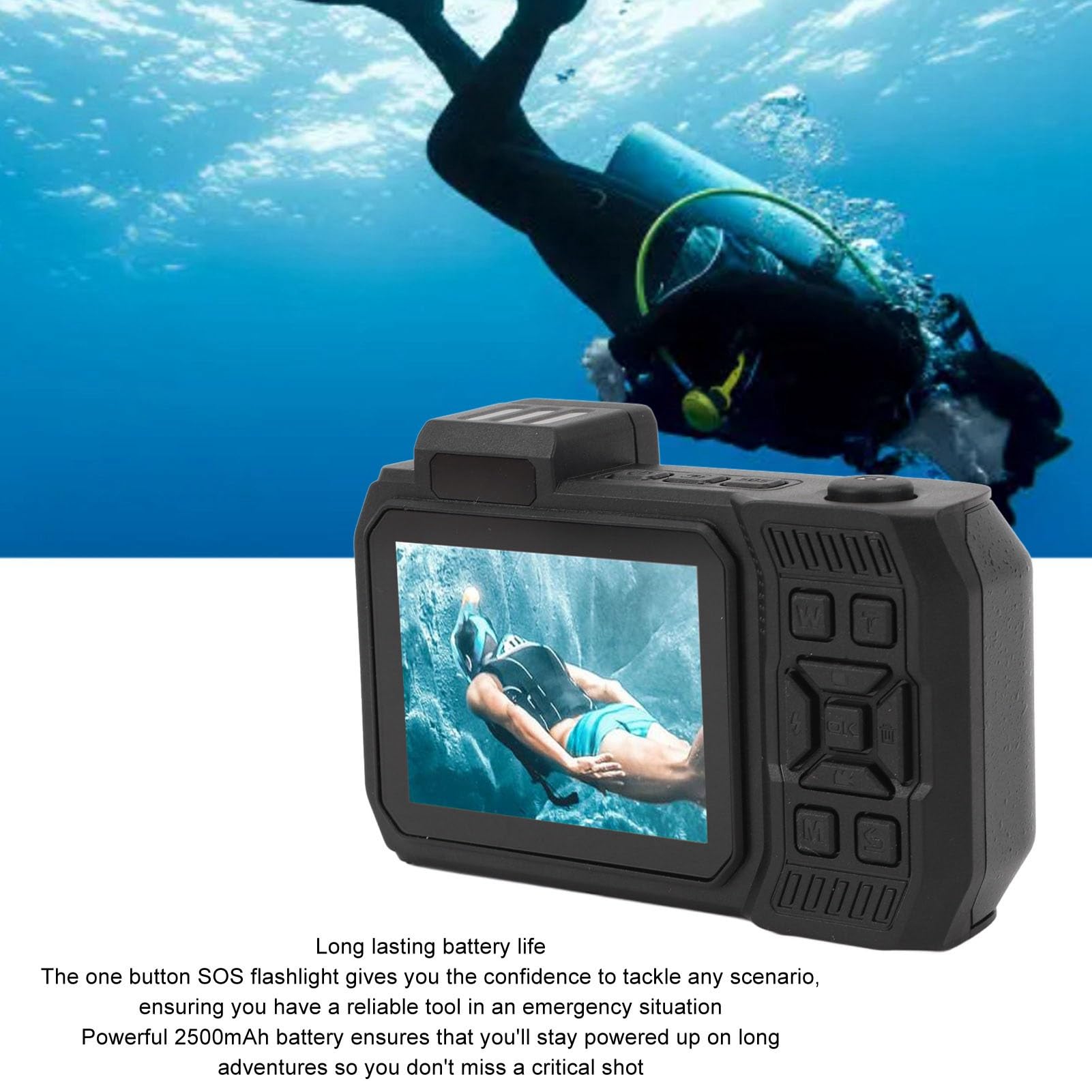 Cámara Subacuática 4K 65MP, Enfoque Automático Zoom óptico 10x, Pantalla Dual, 2500mAh, Cámara Impermeable de 33 Pies, para Bucear (Black)