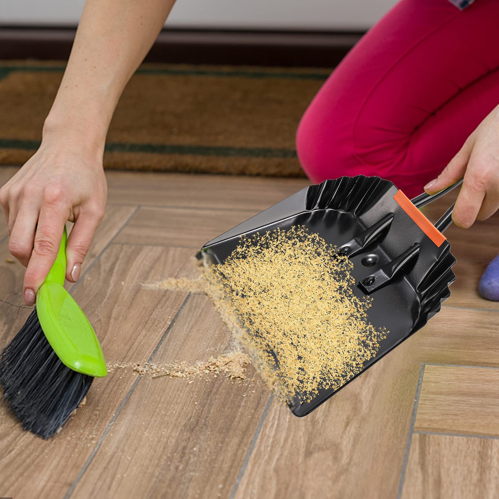 TOPZEA Paquete de 2 recogedores de metal negro, bandeja de polvo de acero resistente de 12 pulgadas con asa, recogedor ancho para interiores, exteriores, chimenea, uso industrial y comercial